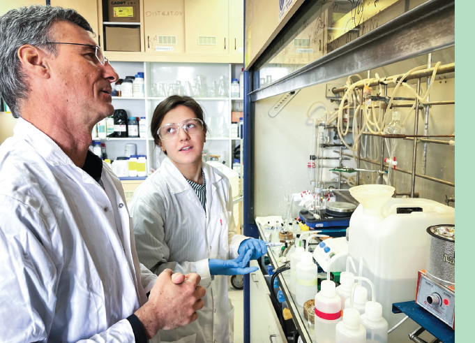 Distinguished Prof. Ilan Marek and a team member at the lab