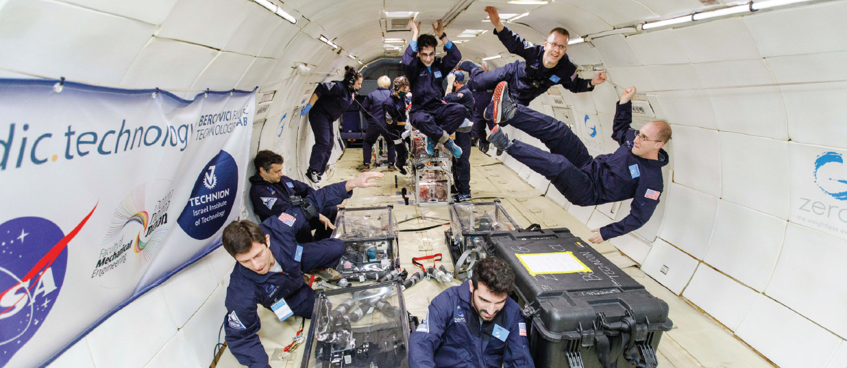 Prof. Bercovici and his team during a parabolic flight